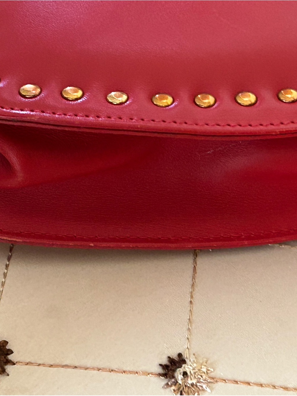 MCM Red Heart Studded Crossbody with Gold Chain Cromer Design - Picture 13 of 16